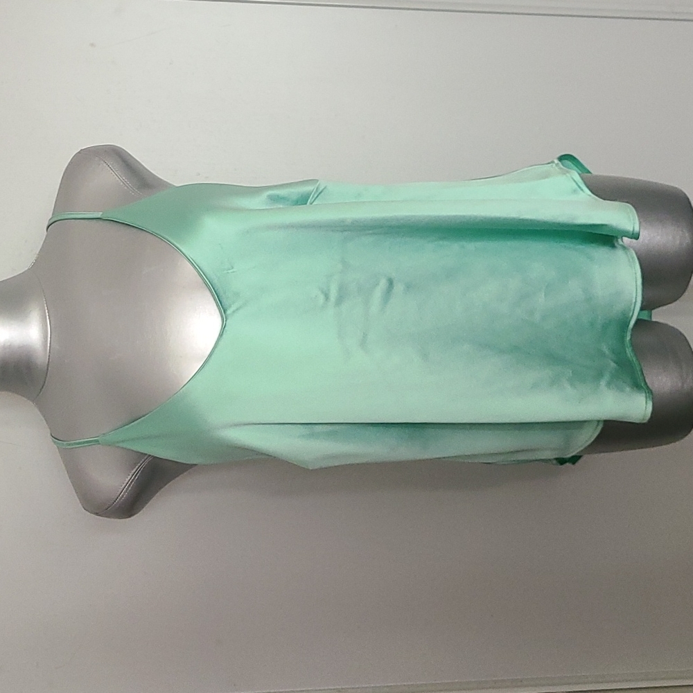 Designer Maggie Barry  light green shiny finish spaghetti strap  Flowy tank top.